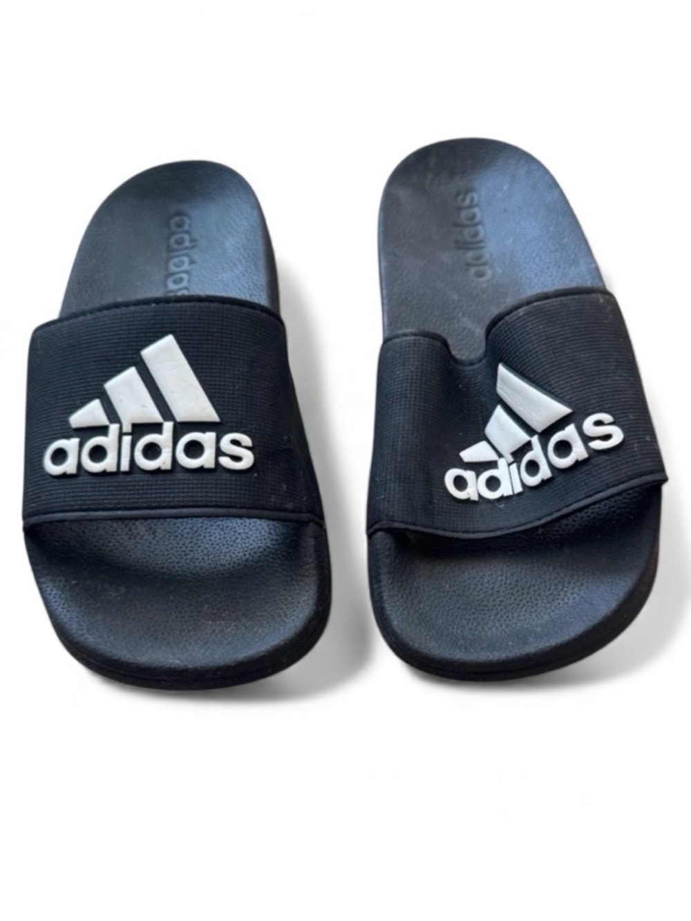 Kids black and white Adidas Adilette Shower slides- Size 2 (little boy)